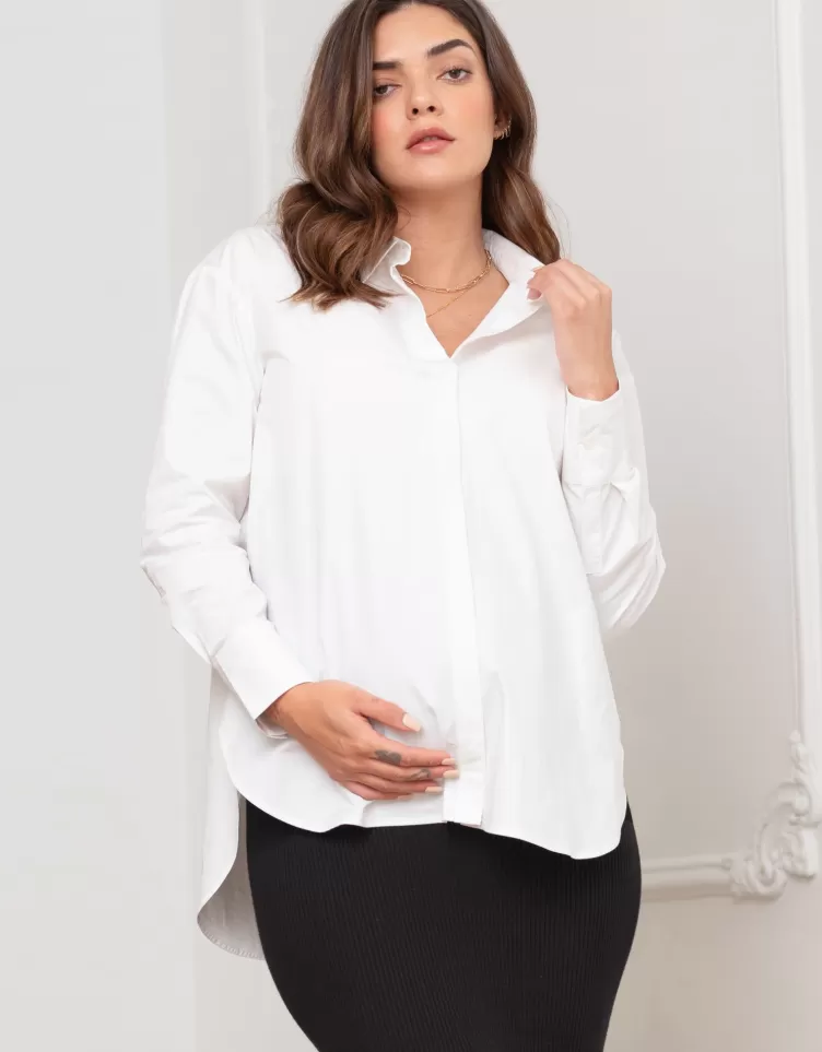 Seraphine Chemise de grossesse blanche en coton avec ourlet arrondi | < CARIPOD™ | Essentiels