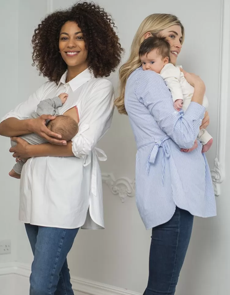 Seraphine Chemise de grossesse et d'allaitement à fines rayures bleues et blanches avec lien sur le côté< Vêtements d'allaitement | Hoodies et Tops