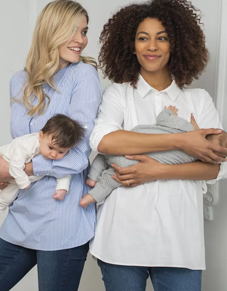 Seraphine Chemise de grossesse et d'allaitement à fines rayures bleues et blanches avec lien sur le côté< Vêtements d'allaitement | Hoodies et Tops
