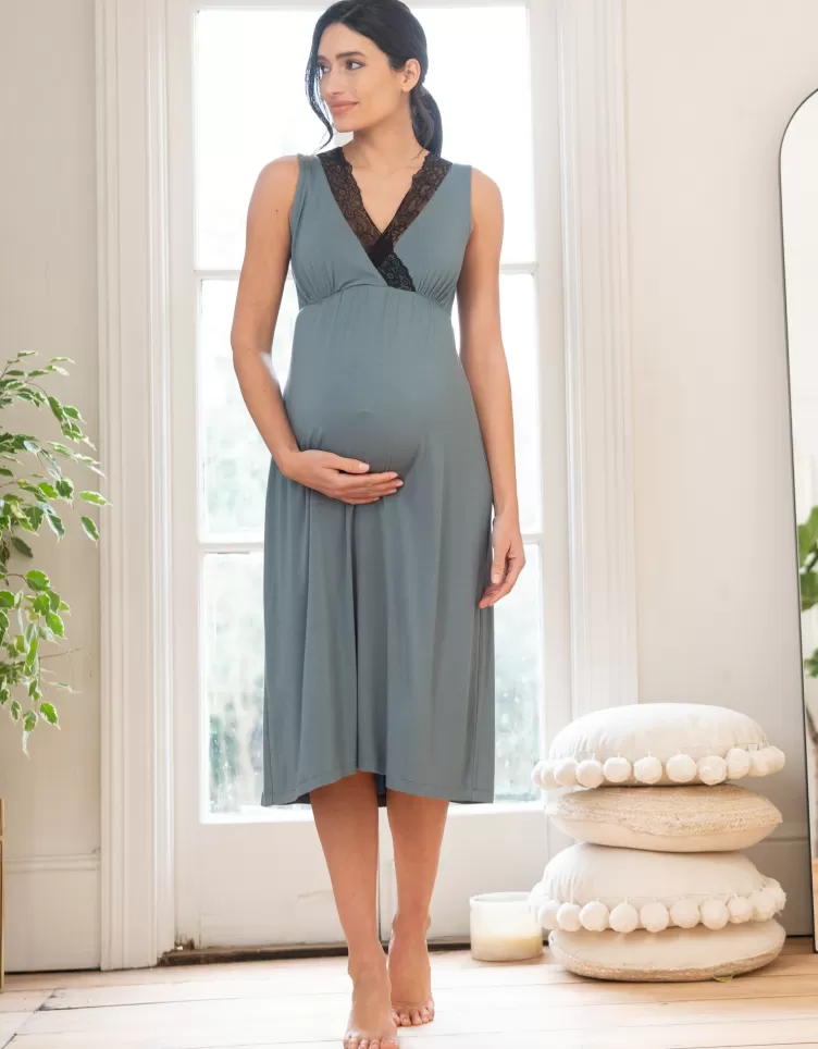 Seraphine Chemise de nuit croisée mi-longue avec bordure en dentelle | < Vêtements d'allaitement | Vêtements de Nuit