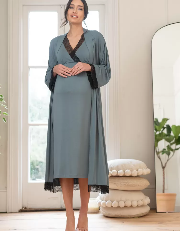 Seraphine Chemise de nuit croisée mi-longue avec bordure en dentelle | < Vêtements d'allaitement | Vêtements de Nuit