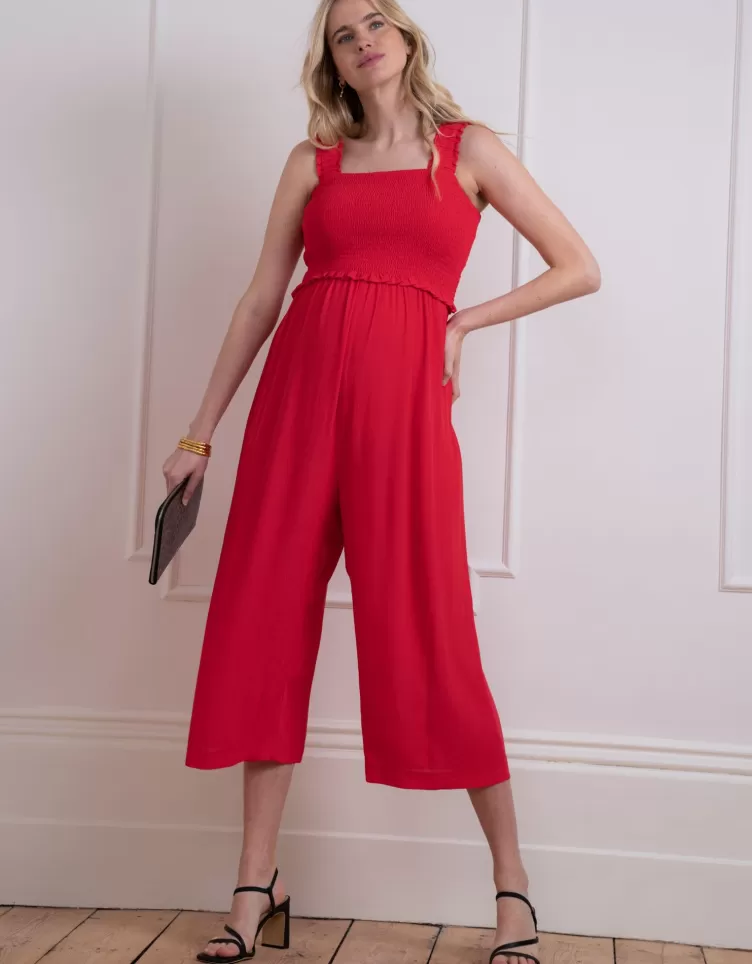 Seraphine Combinaison de maternité et d'allaitement croisée à jambes larges - Rouge | < Vêtements d'allaitement | Combinaisons