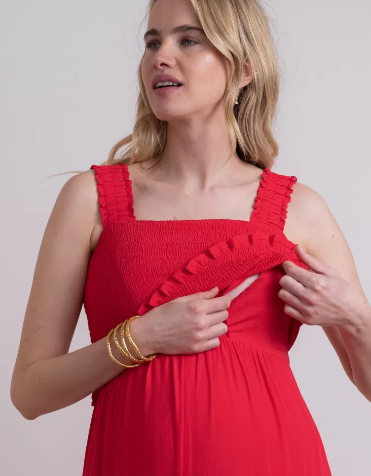 Seraphine Combinaison de maternité et d'allaitement croisée à jambes larges - Rouge | < Vêtements d'allaitement | Combinaisons