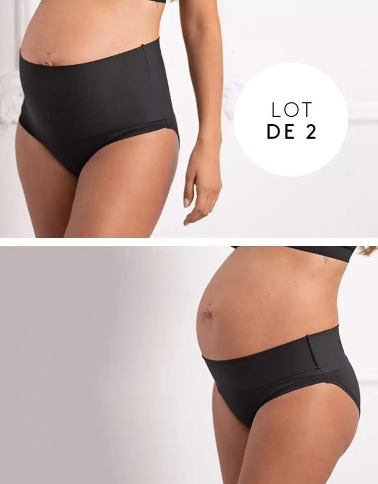 Seraphine Culottes de grossesse bandeau rabattale – Lot de 2, Noir | < Lingerie et gaines | Lingerie et Vêtements Moulants