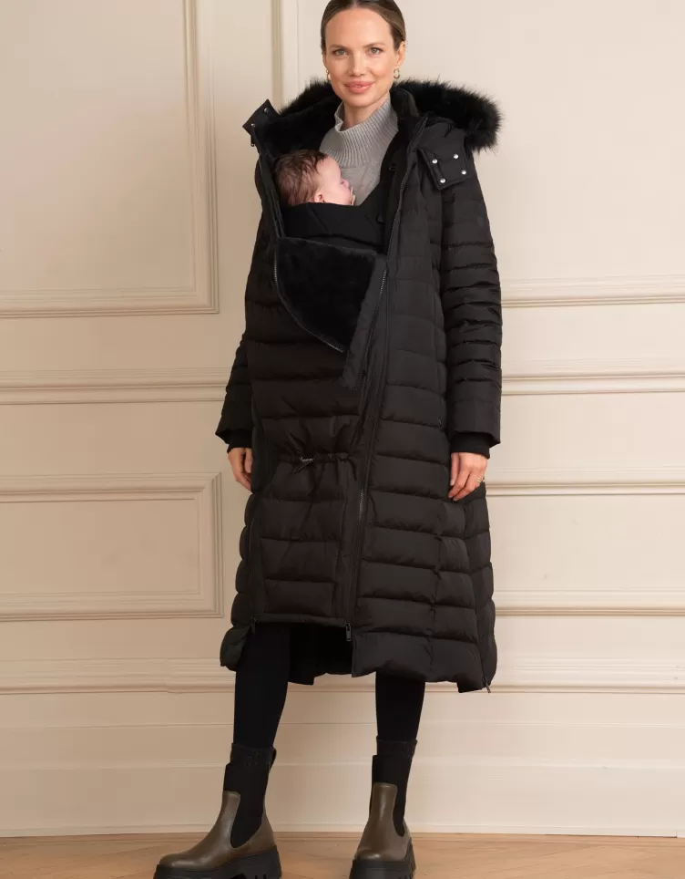 Seraphine Doudoune d'hiver grossesse longue 3 en 1 en duvet – Noir | < Manteaux et Portage | Vêtements de Portage
