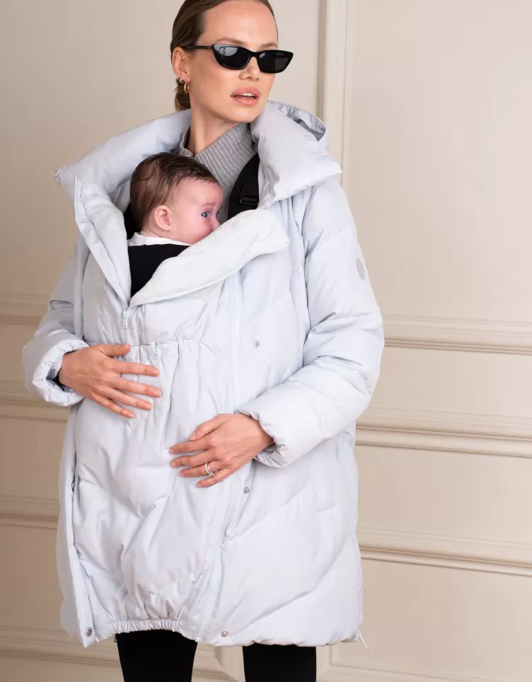 Seraphine Doudoune de grossesse et de portage bleu glacier | < Manteaux et Portage | Vêtements de Portage