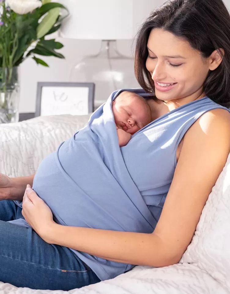 Seraphine Haut contact peau à peau en coton sans manches - Bleu | < Cadeau Bébé | Vêtements d'allaitement