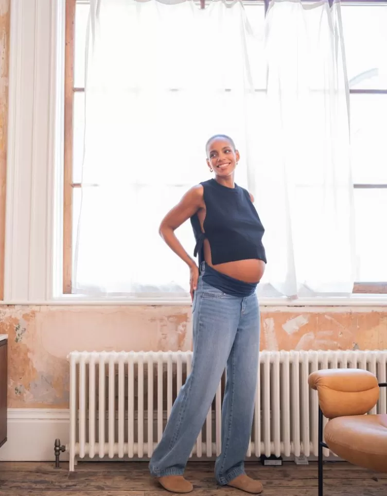 Seraphine Jean grossesse à jambes larges avec bandeau au milieu du ventre | < Pantalons et jupes | Jeans