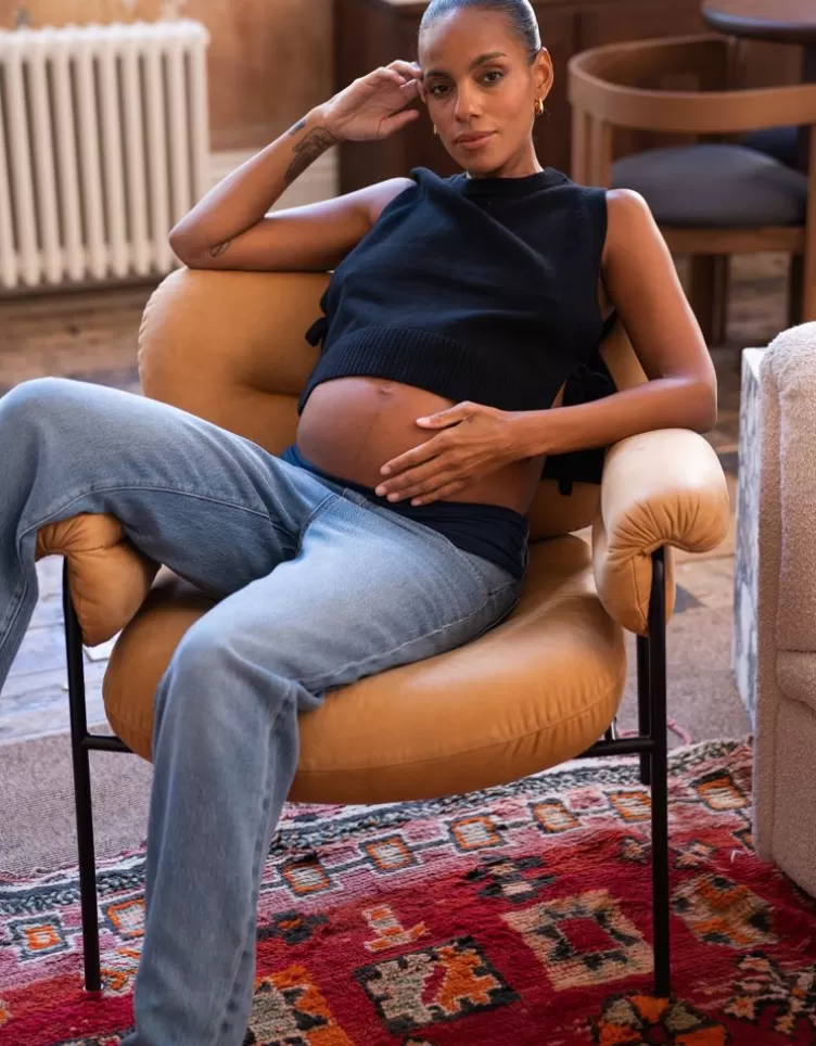 Seraphine Jean grossesse à jambes larges avec bandeau au milieu du ventre | < Pantalons et jupes | Jeans