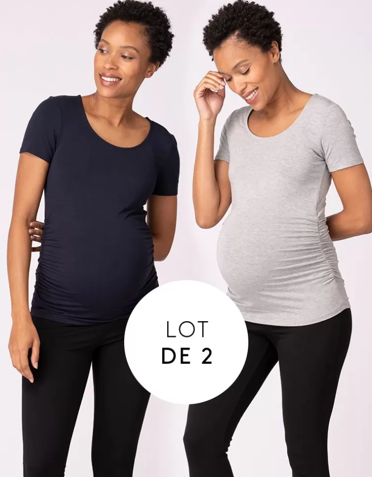 Seraphine Lot de 2 t-shirts basiques grossesse et allaitement – Gris/Bleu marine | < Loungewear | Vêtements de Nuit