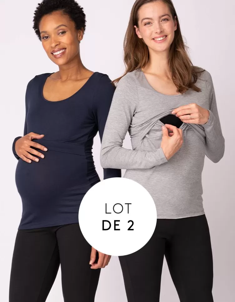 Seraphine Lot de 2 t-shirts manches longues grossesse et allaitement – Bleu marine/Gris | < Vêtements d'allaitement | Hoodies et Tops