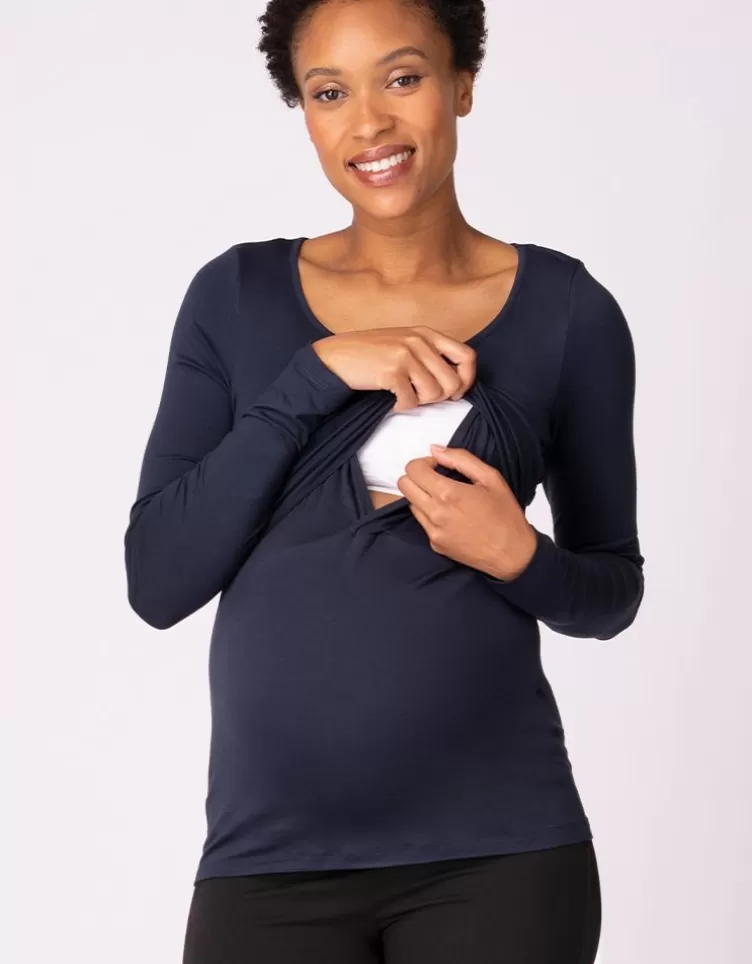 Seraphine Lot de 2 t-shirts manches longues grossesse et allaitement – Bleu marine/Gris | < Vêtements d'allaitement | Hoodies et Tops