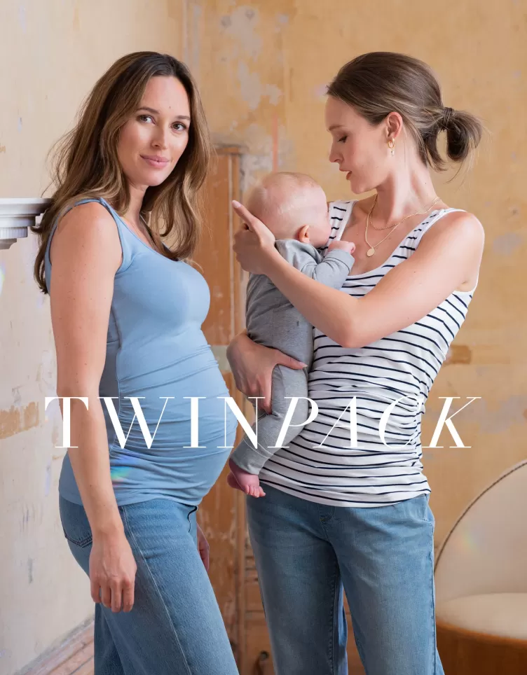 Seraphine Lot de deux débardeurs essentiels de la maternité à l'allaitement en bleu et à rayures< Vêtements d'allaitement | Hoodies et Tops