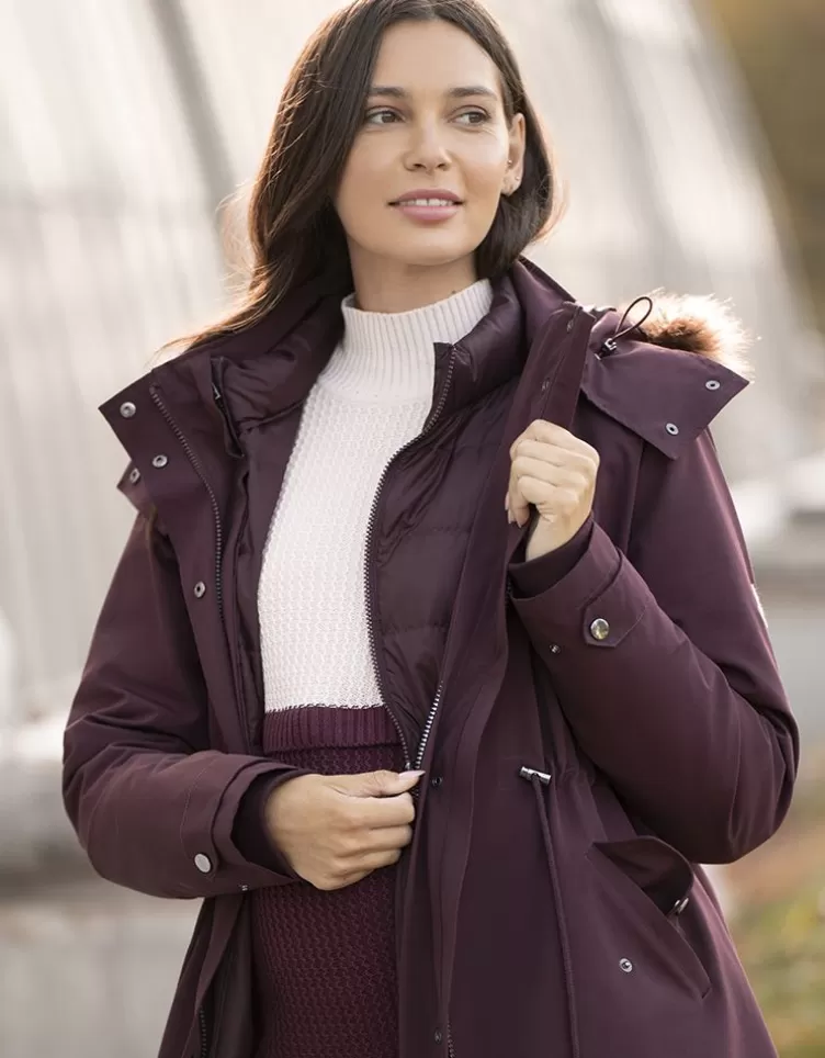 Seraphine Manteau haut de gamme 6 en 1 avec doublure en duvet amovible – Bordeaux | < Manteaux et Portage | Vêtements de Portage