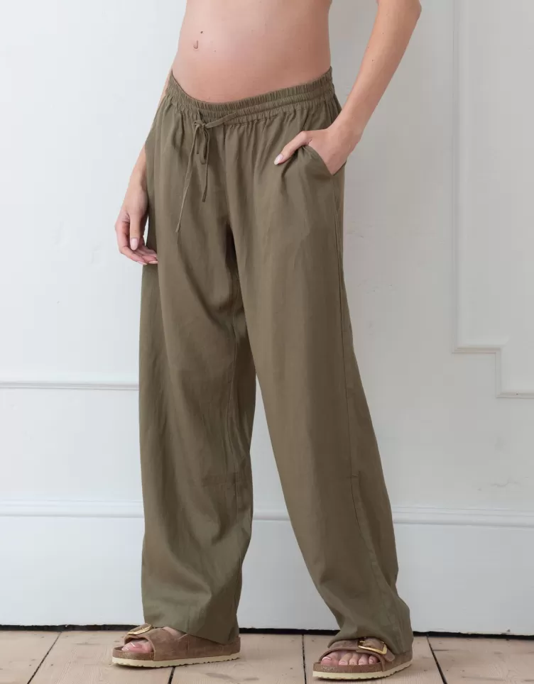 Seraphine Pantalon en dessous du ventre jambes larges en mélange de lin | < Pantalons et jupes