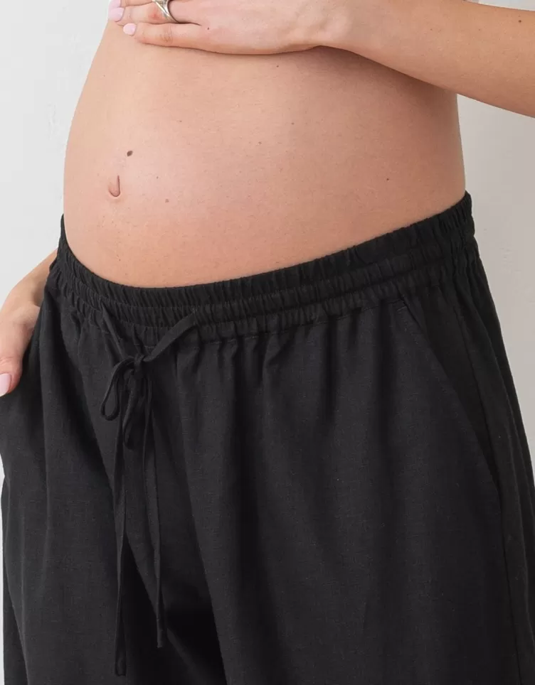 Seraphine Pantalon en dessous du ventre jambes larges en mélange de lin | < Pantalons et jupes