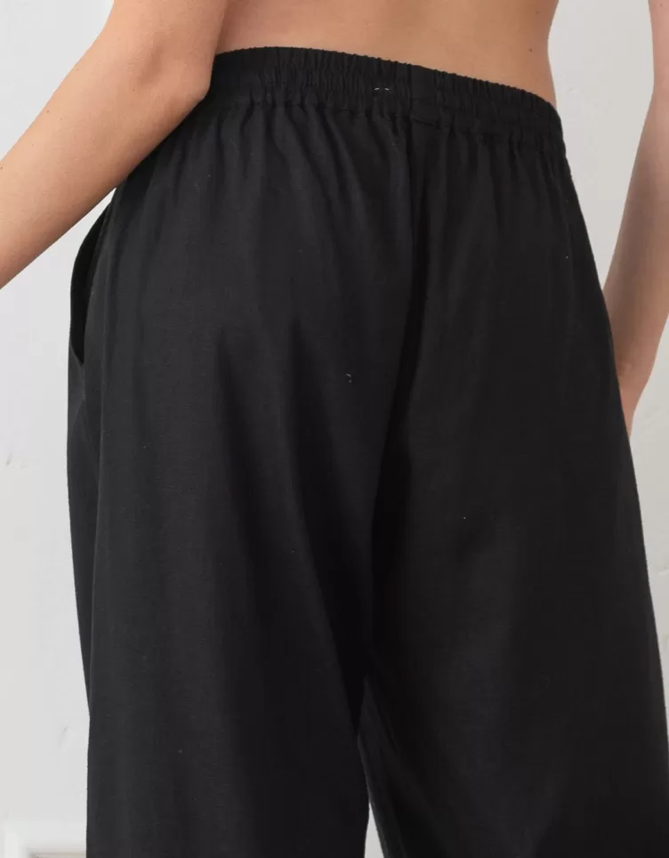 Seraphine Pantalon en dessous du ventre jambes larges en mélange de lin | < Pantalons et jupes