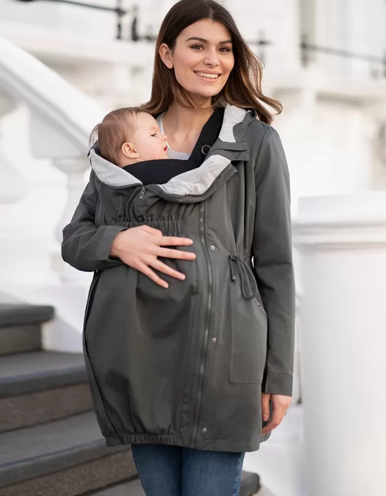 Seraphine Parka 4 en 1 de grossesse et portage avec capuche - Kaki< Manteaux et Portage | Vêtements de Portage