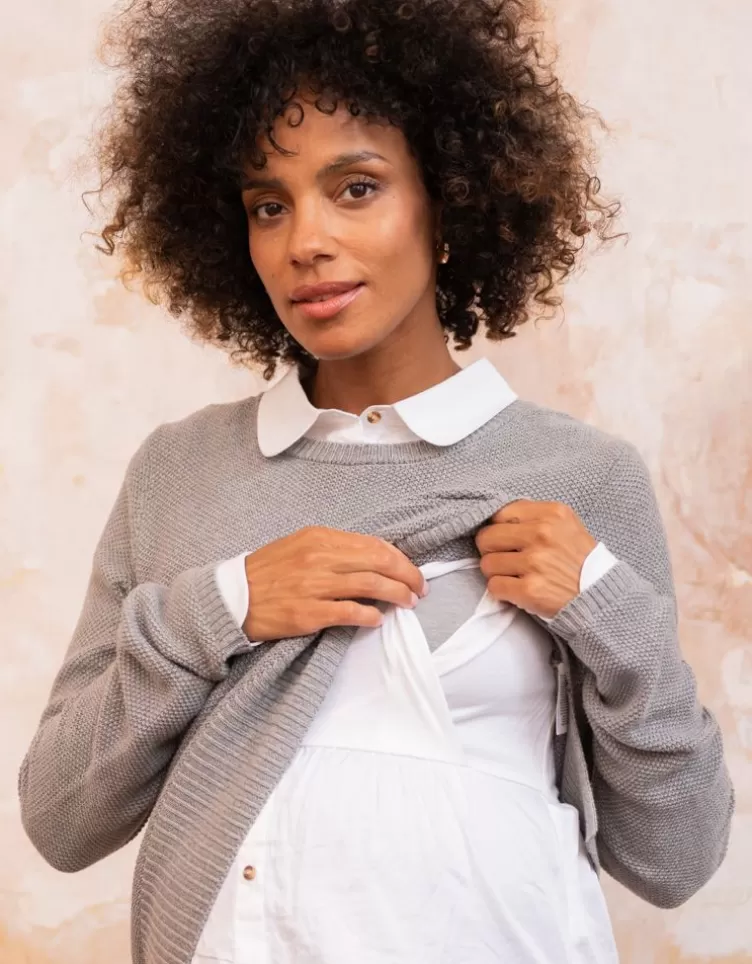Seraphine Pull chemise grossesse et allaitement détachable en mélange de coton – Gris | < Vêtements d'allaitement | Hoodies et Tops