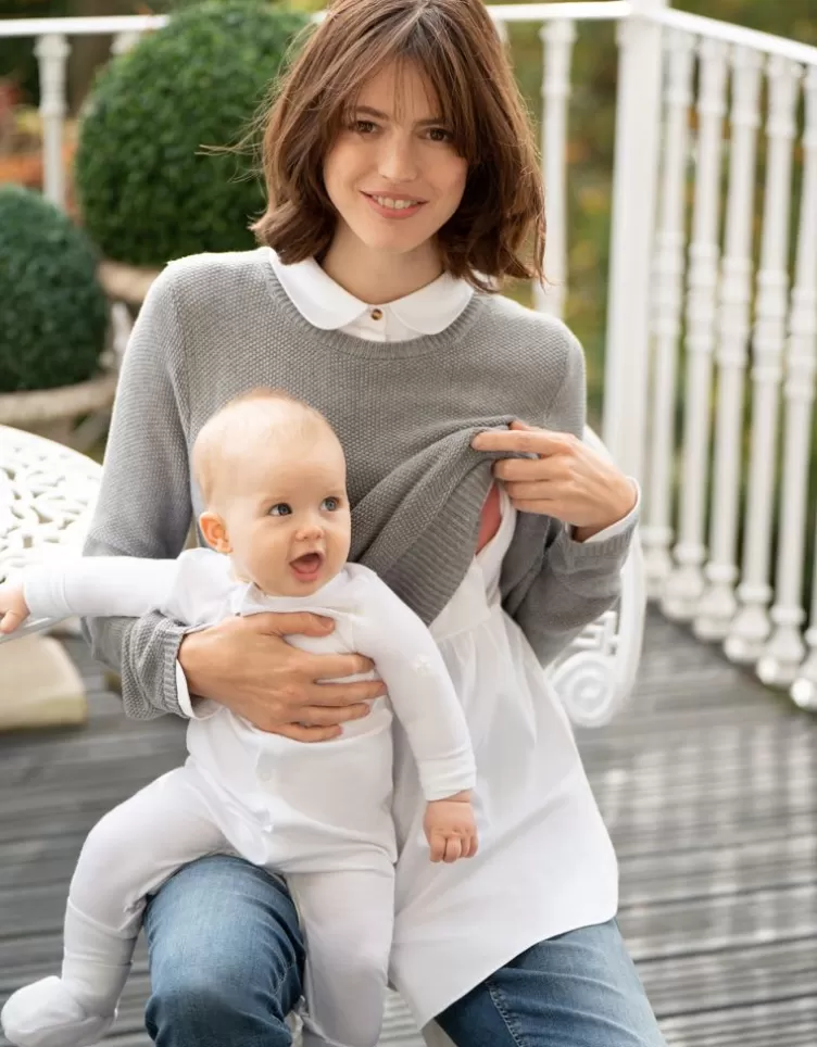 Seraphine Pull chemise grossesse et allaitement détachable en mélange de coton – Gris | < Vêtements d'allaitement | Hoodies et Tops