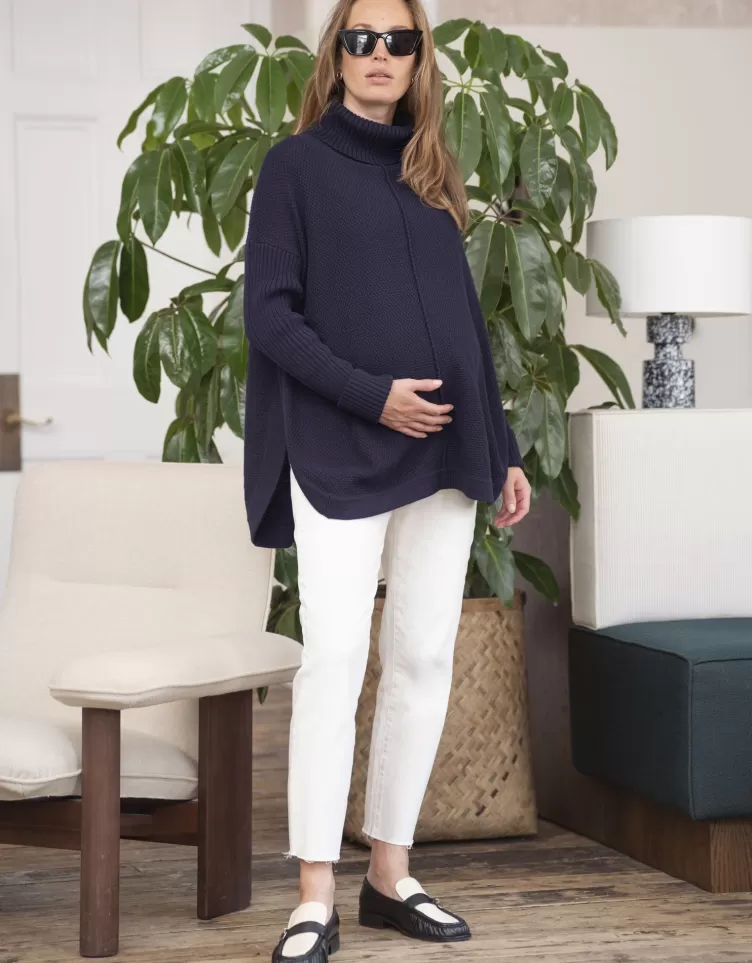 Seraphine Pull de grossesse style cape en coton bleu marine | < Pulls | Hauts