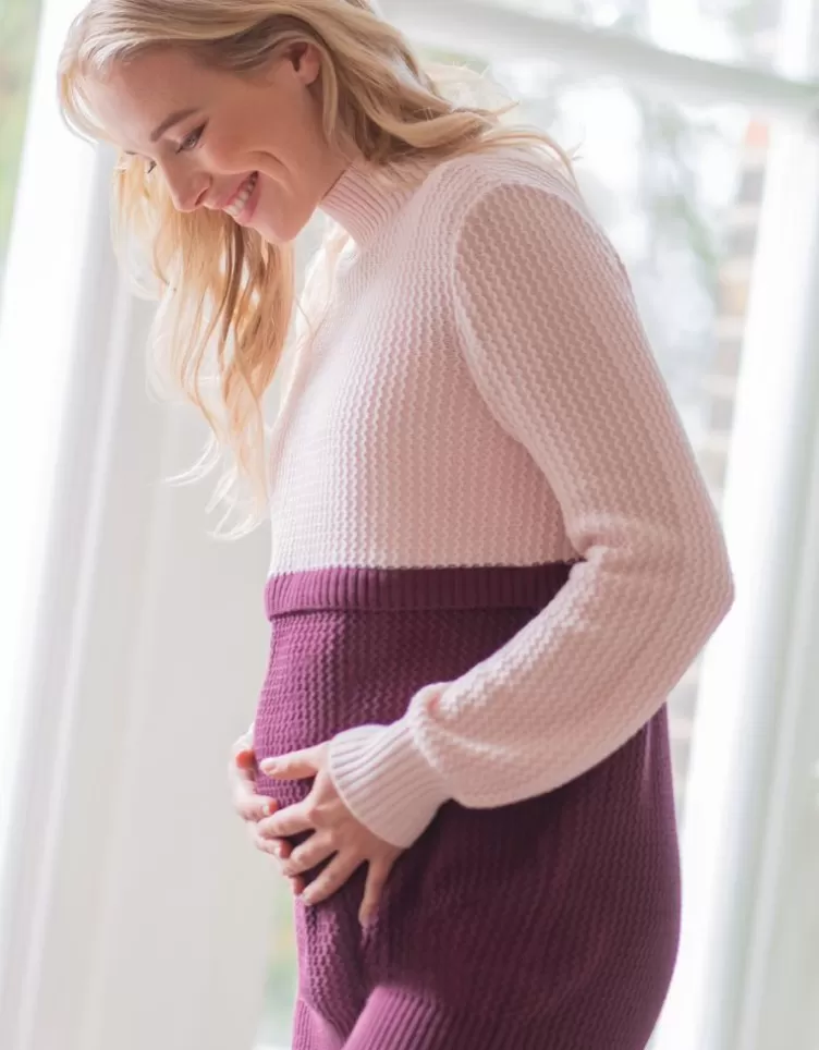 Seraphine Pull grossesse et allaitement en coton rose pâle et bordeaux | < Vêtements d'allaitement | Hoodies et Tops
