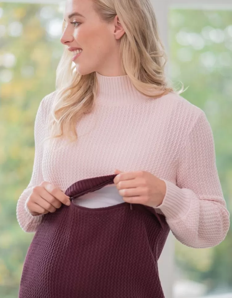 Seraphine Pull grossesse et allaitement en coton rose pâle et bordeaux | < Vêtements d'allaitement | Hoodies et Tops