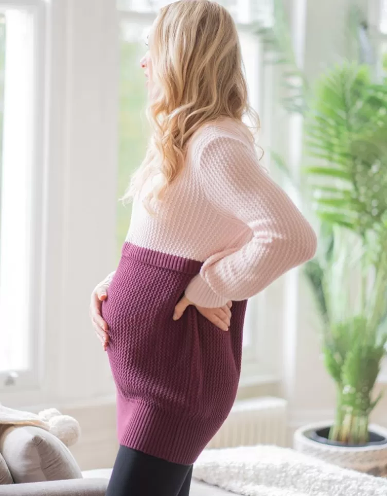 Seraphine Pull grossesse et allaitement en coton rose pâle et bordeaux | < Vêtements d'allaitement | Hoodies et Tops
