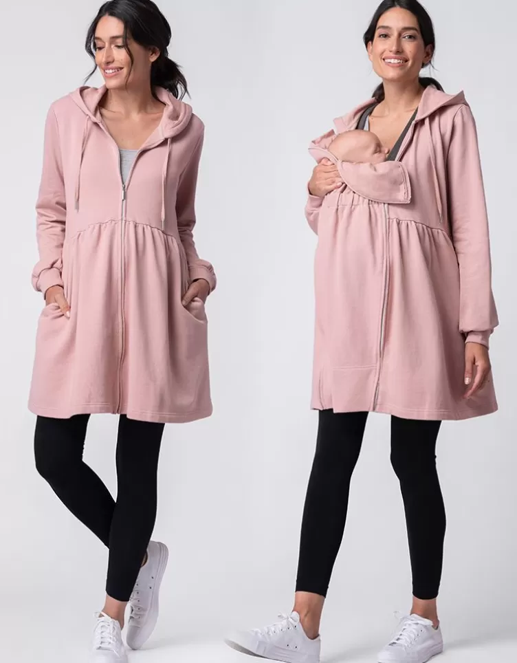 Seraphine Robe à capuche 3 en 1 de maternité à portage rose sombre | < CARIPOD™ | Manteaux et Portage