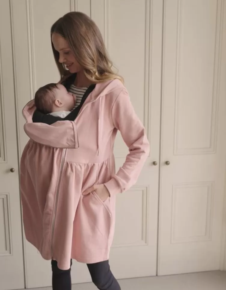 Seraphine Robe à capuche 3 en 1 de maternité à portage rose sombre | < CARIPOD™ | Manteaux et Portage