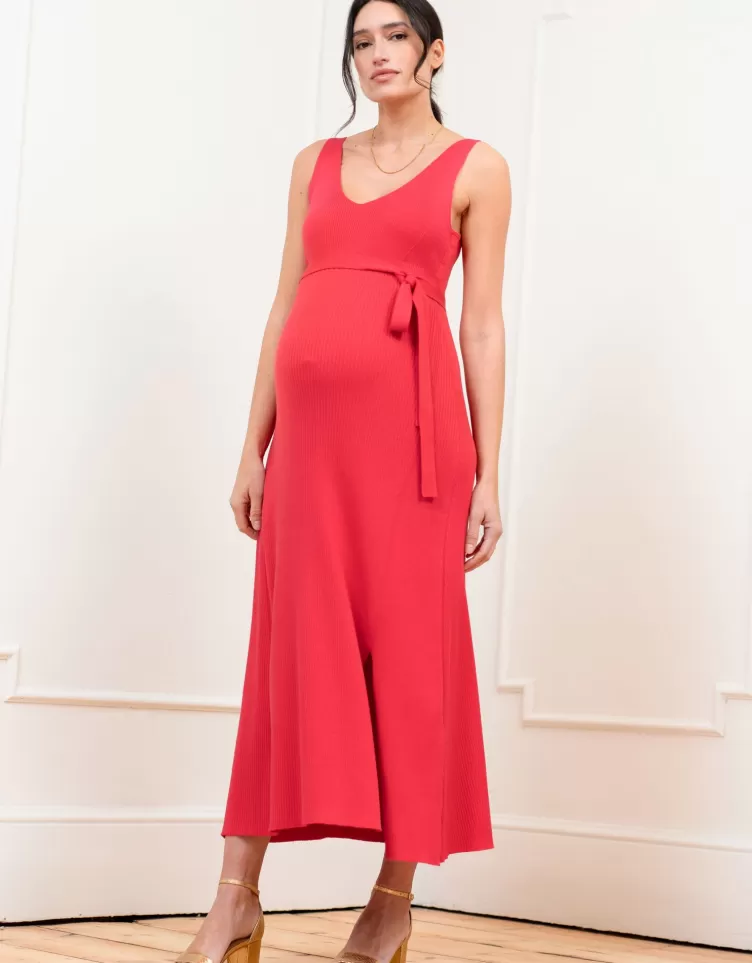 Seraphine Robe ajustée et évasée sans manches en maille côtelée | < Vêtements d'allaitement | Robes