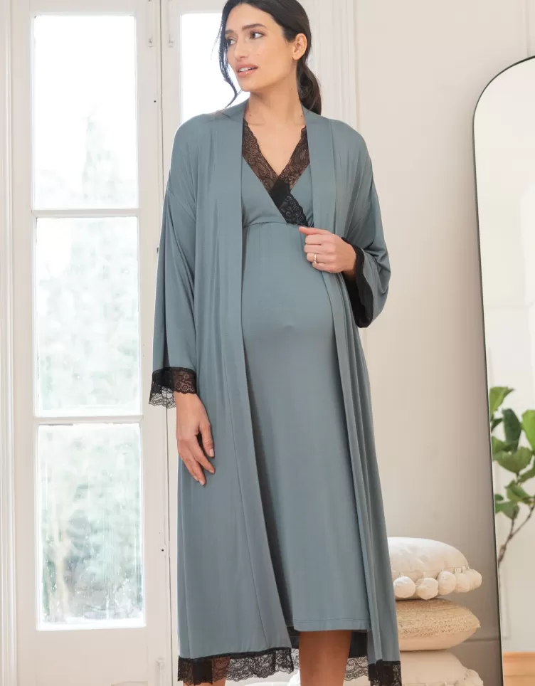 Seraphine Robe de chambre style kimono avec bordure en dentelle | < Vêtements de Nuit | Vêtements de nuit et Loungewear
