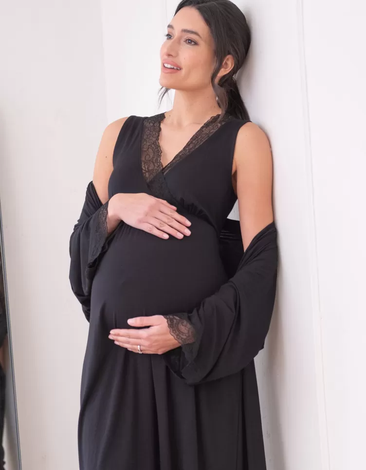 Seraphine Robe de chambre style kimono avec bordure en dentelle | < Vêtements de Nuit | Vêtements de nuit et Loungewear