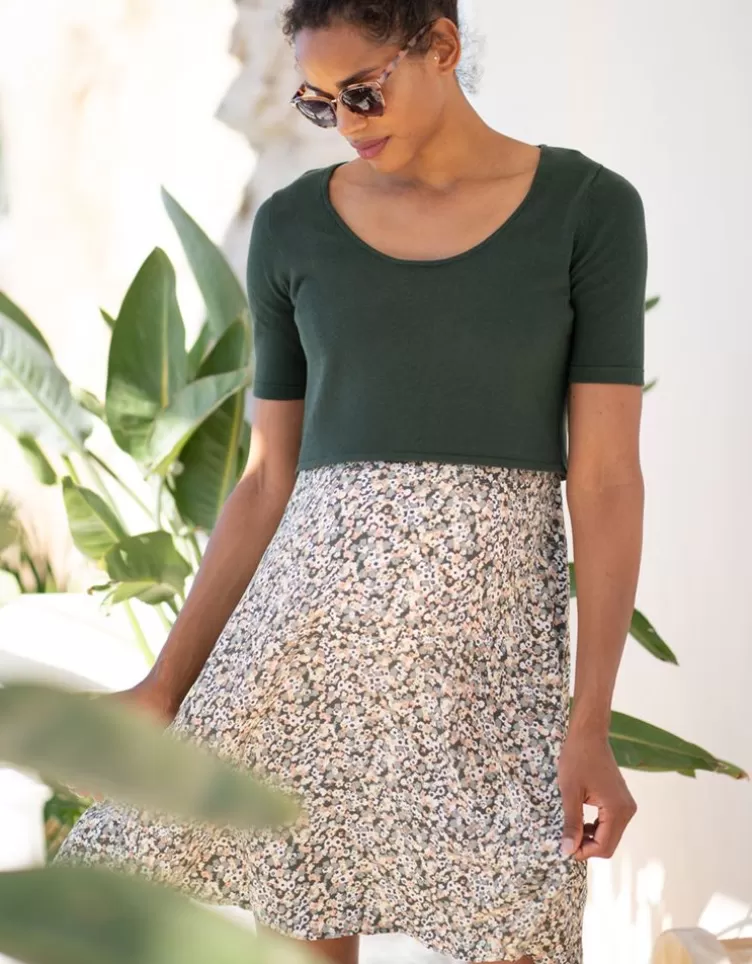 Seraphine Robe de grossesse à allaitement vert kaki à imprimé petites fleurs avec haut< Vêtements d'allaitement | Robes