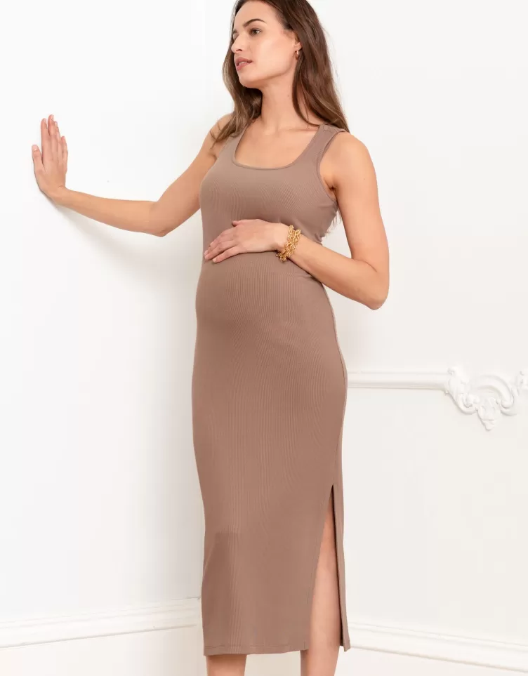 Seraphine Robe de grossesse et allaitement style moulant en jersey à encolure carrée | < Robes | Robes