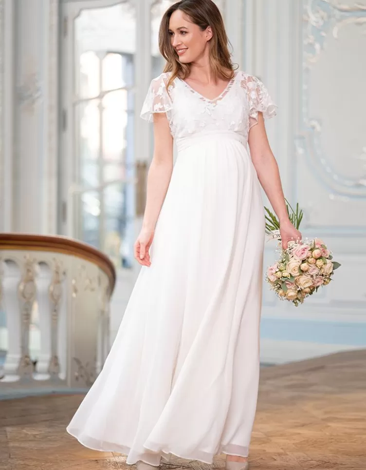 Seraphine Robe de mariée de grossesse et d'allaitement en mousseline de soie et dentelle - Ivoire< Vêtements d'allaitement | Robes de fêtes