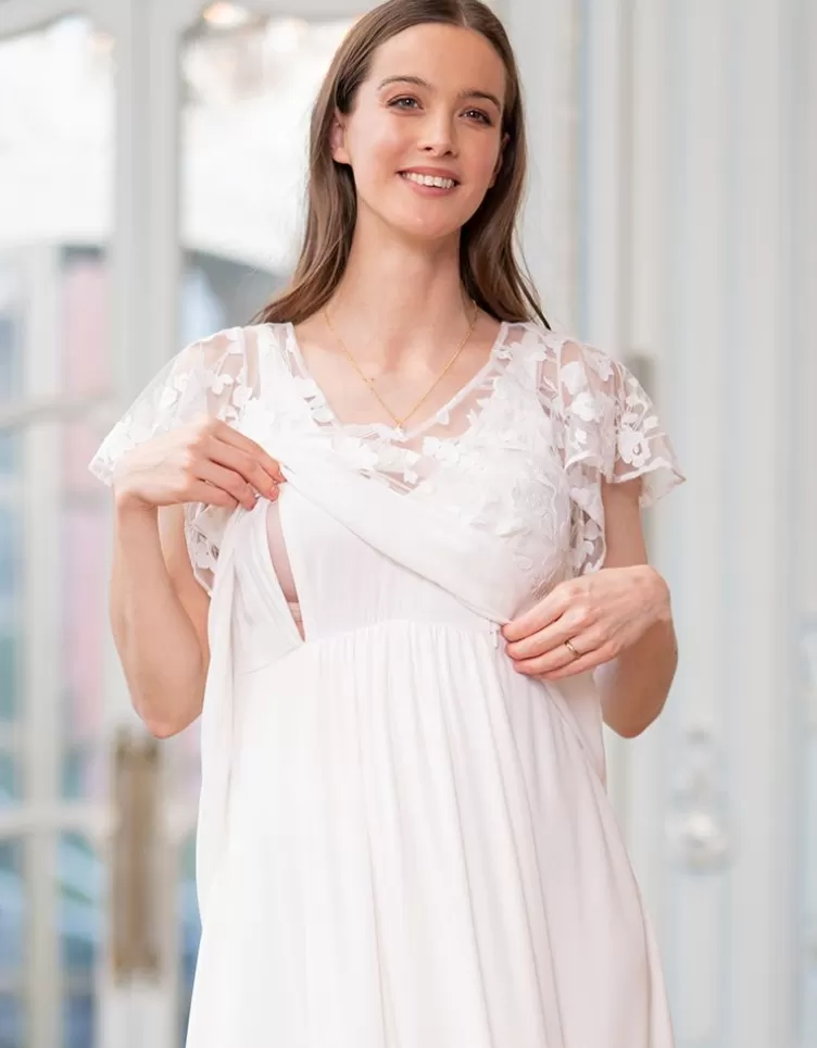 Seraphine Robe de mariée de grossesse et d'allaitement en mousseline de soie et dentelle - Ivoire< Vêtements d'allaitement | Robes de fêtes