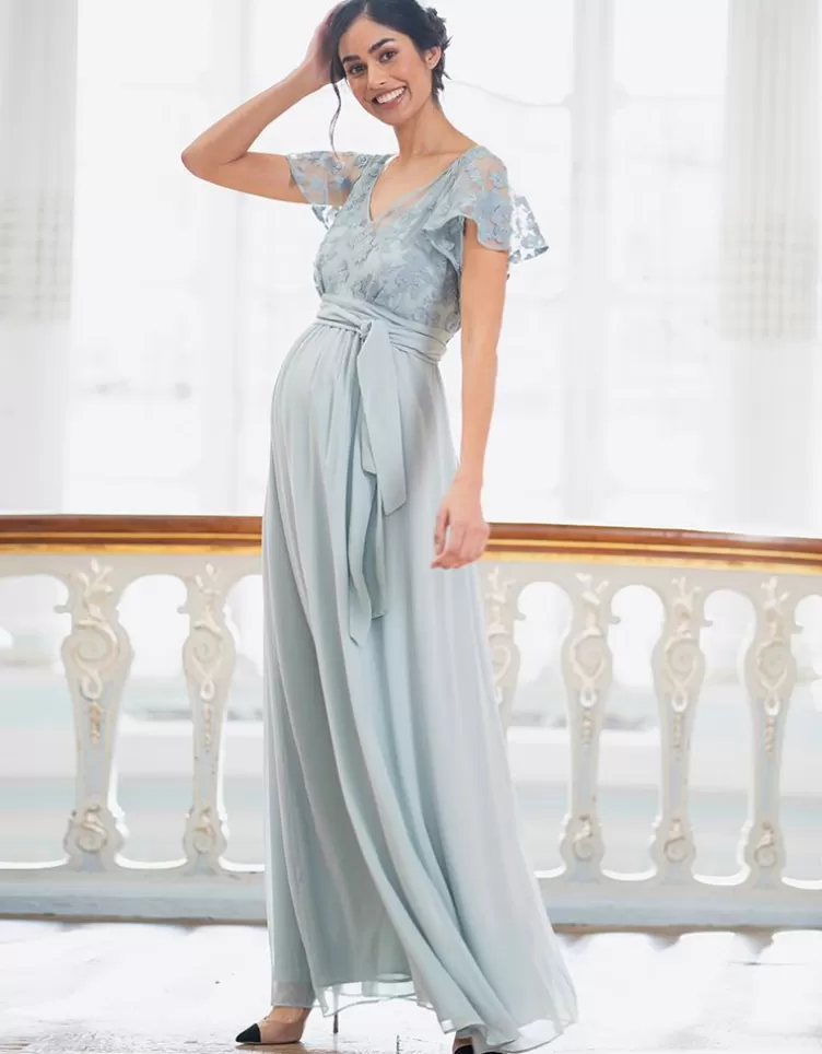 Seraphine Robe de mariée de grossesse et d'allaitement en mousseline de soie et dentelle - Vert sauge< Vêtements d'allaitement | Robes