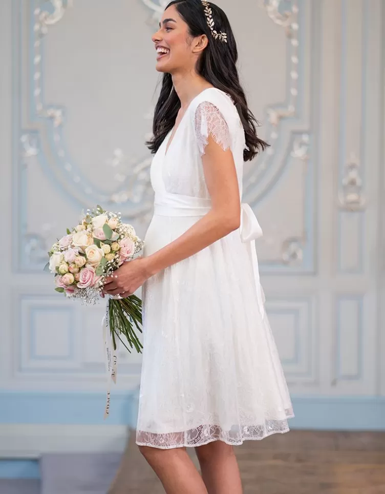 Seraphine Robe de mariée grossesse courte décolletée dans le dos - Ivoire | < Robes de fêtes | Robes