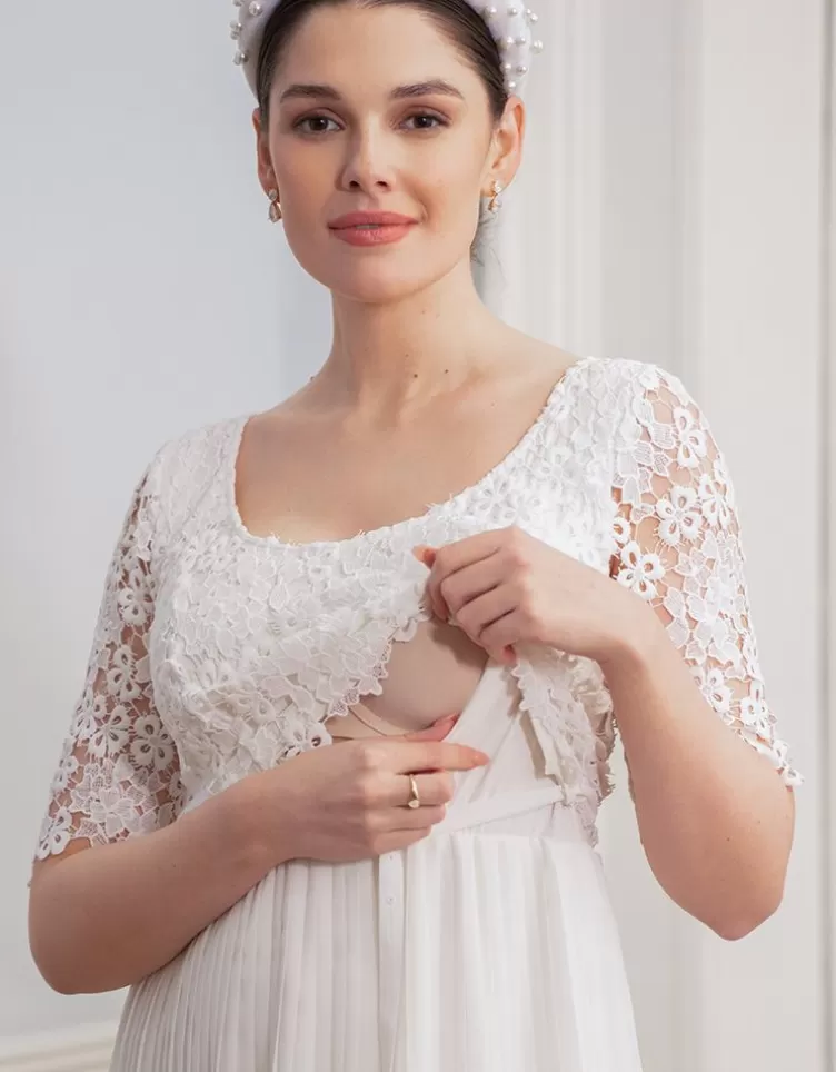 Seraphine Robe de mariée grossesse et allaitement plissée en dentelle - Ivoire | < Vêtements d'allaitement | Robes