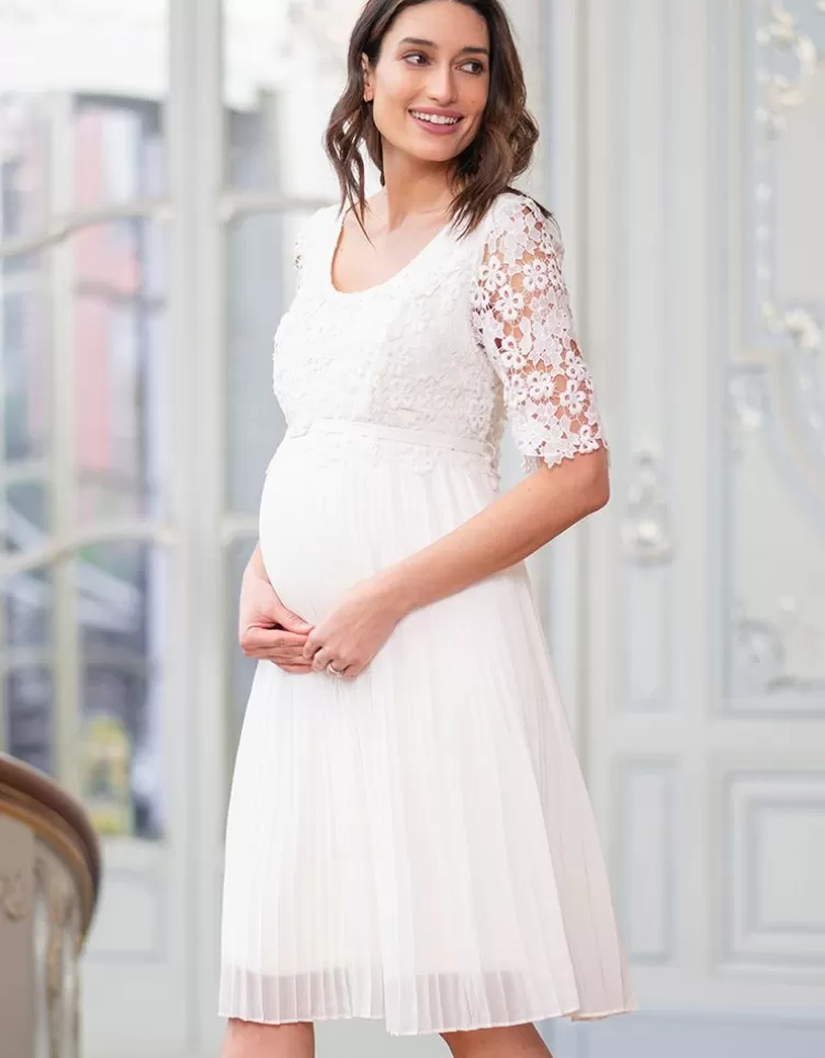 Seraphine Robe de mariée grossesse et allaitement plissée en dentelle - Ivoire | < Vêtements d'allaitement | Robes