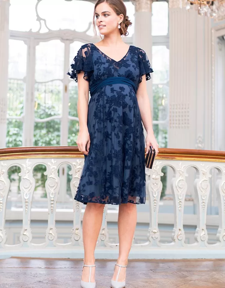 Seraphine Robe en dentelle florale de grossesse à allaitement bleu marine | < Vêtements d'allaitement | Robes