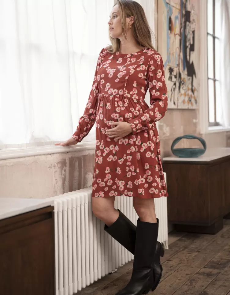 Seraphine Robe grossesse et allaitement à imprimé floral couleur rouille | < Vêtements d'allaitement | Robes
