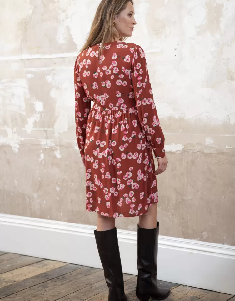 Seraphine Robe grossesse et allaitement à imprimé floral couleur rouille | < Vêtements d'allaitement | Robes