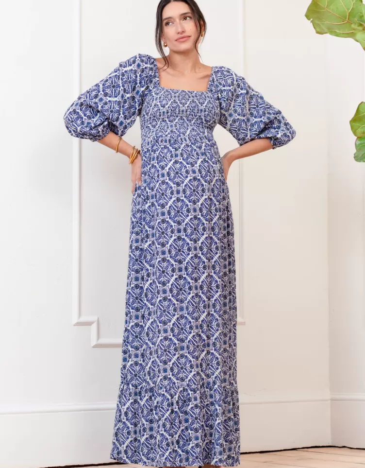Seraphine Robe longue avec corsage froncé en crêpe | < Robes