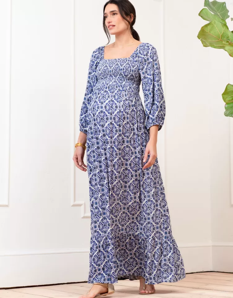 Seraphine Robe longue avec corsage froncé en crêpe | < Robes