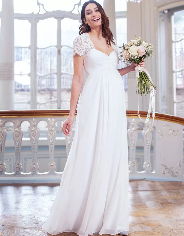 Seraphine Robe longue de mariée maternité en soie et en dentelle - Ivoire | FR< Robes de fêtes | Robes