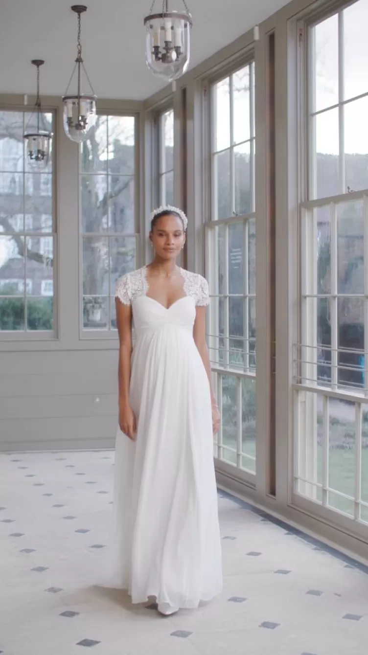 Seraphine Robe longue de mariée maternité en soie et en dentelle - Ivoire | FR< Robes de fêtes | Robes