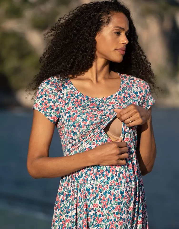 Seraphine Robe longue grossesse à allaitement en jersey à fleurs multicolores< Robes