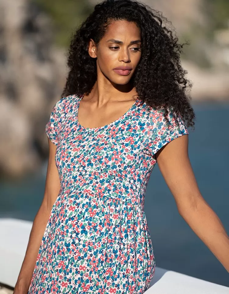 Seraphine Robe longue grossesse à allaitement en jersey à fleurs multicolores< Robes